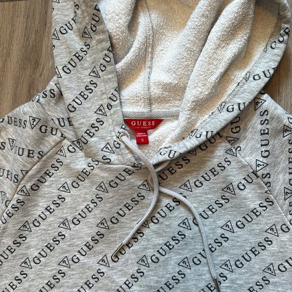 GUESS Light Gray All-Over Logo Women's Hoodie - Picture 2 of 4